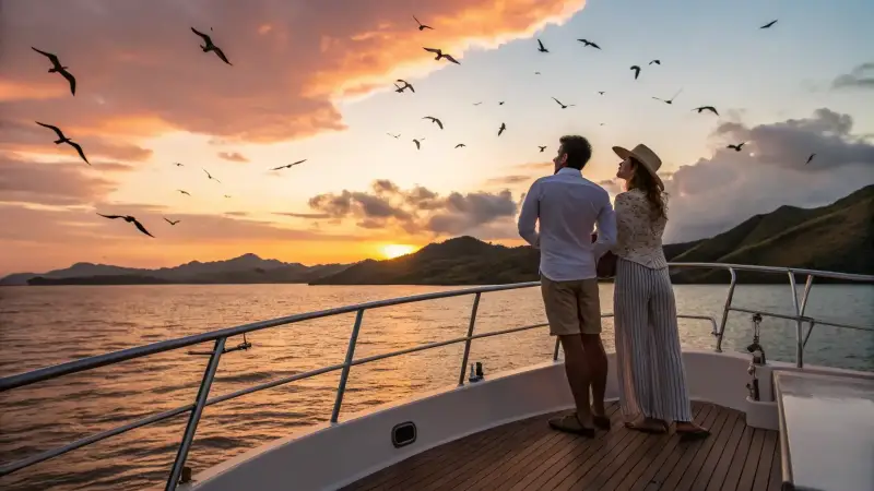 A couple on the bow at sunset off Kalong Island