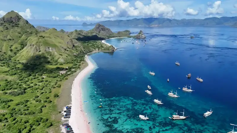 Pink Beach seen from the air