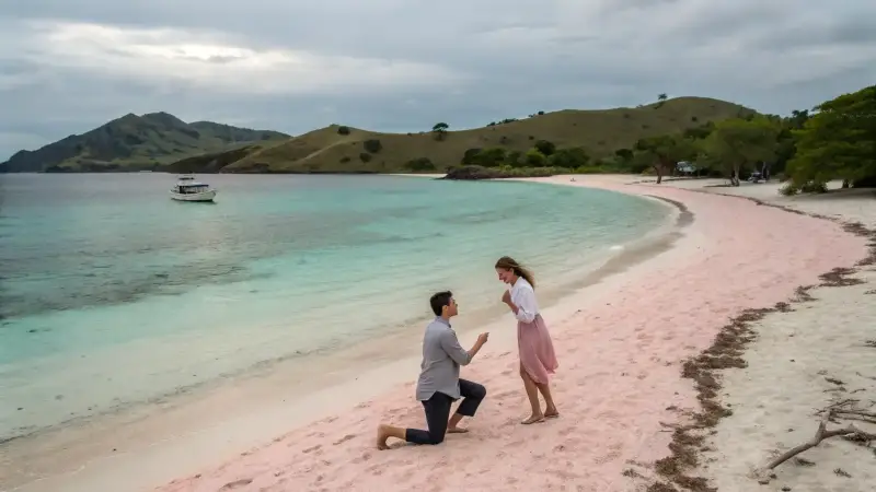 Guests on the pink sand at Pink Beach